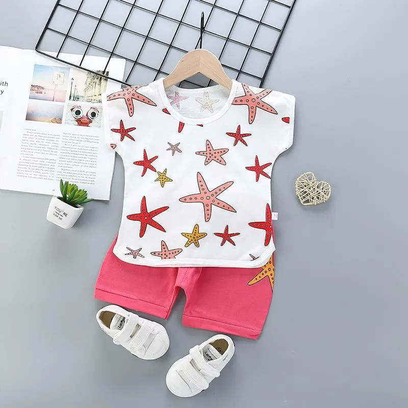 2pcs Cute Pentagram Print T-shirt and Pants