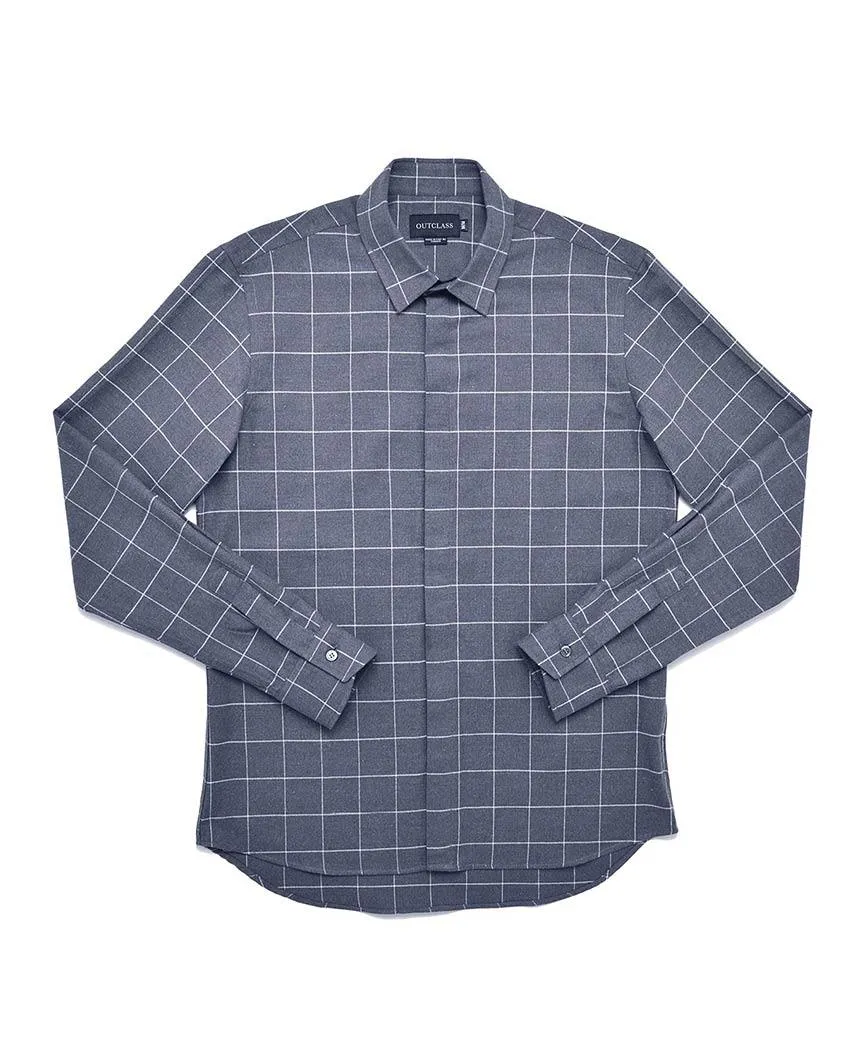 Blue Windowpane Dress Shirt