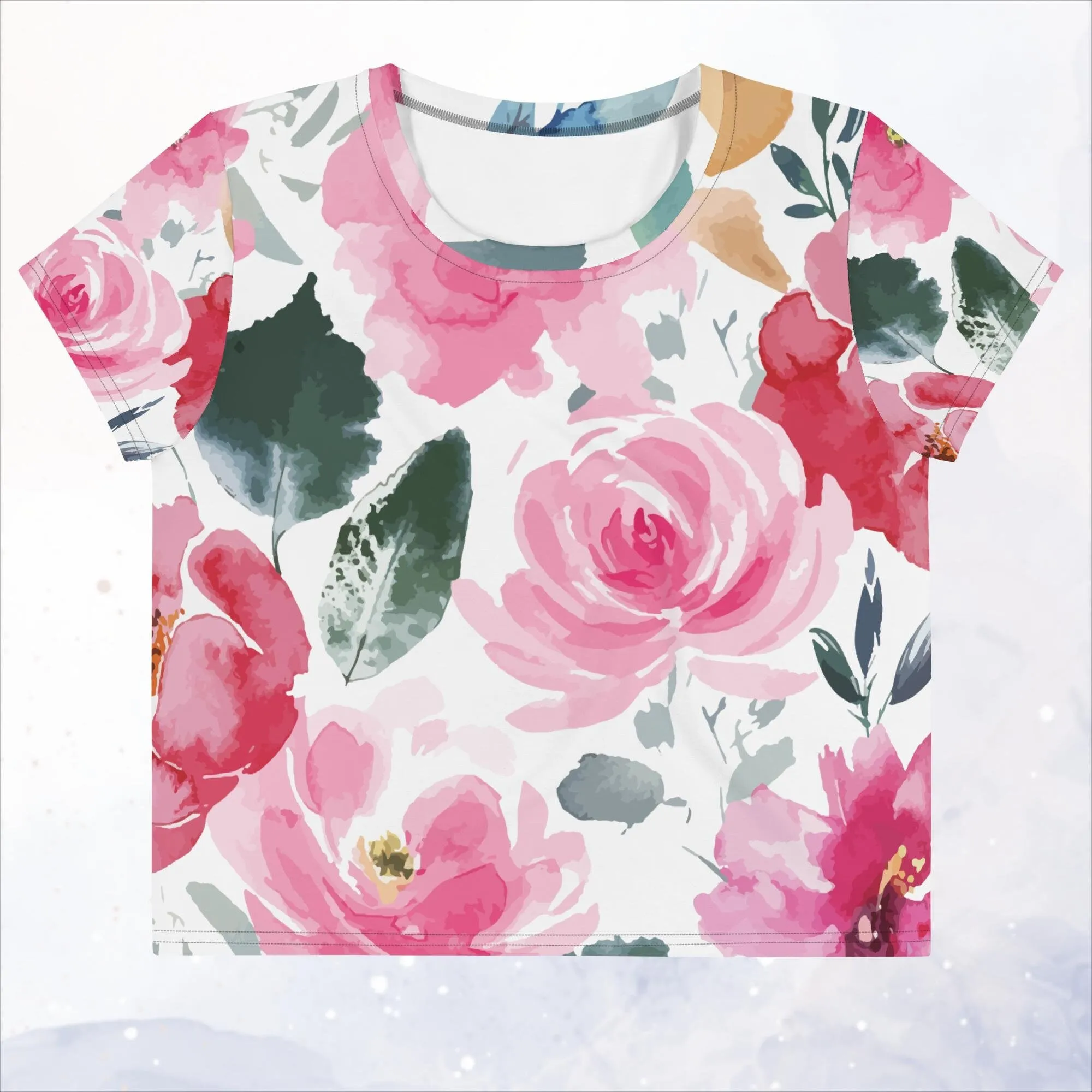 Bold Floral Pattern Womens Print Crop Tee