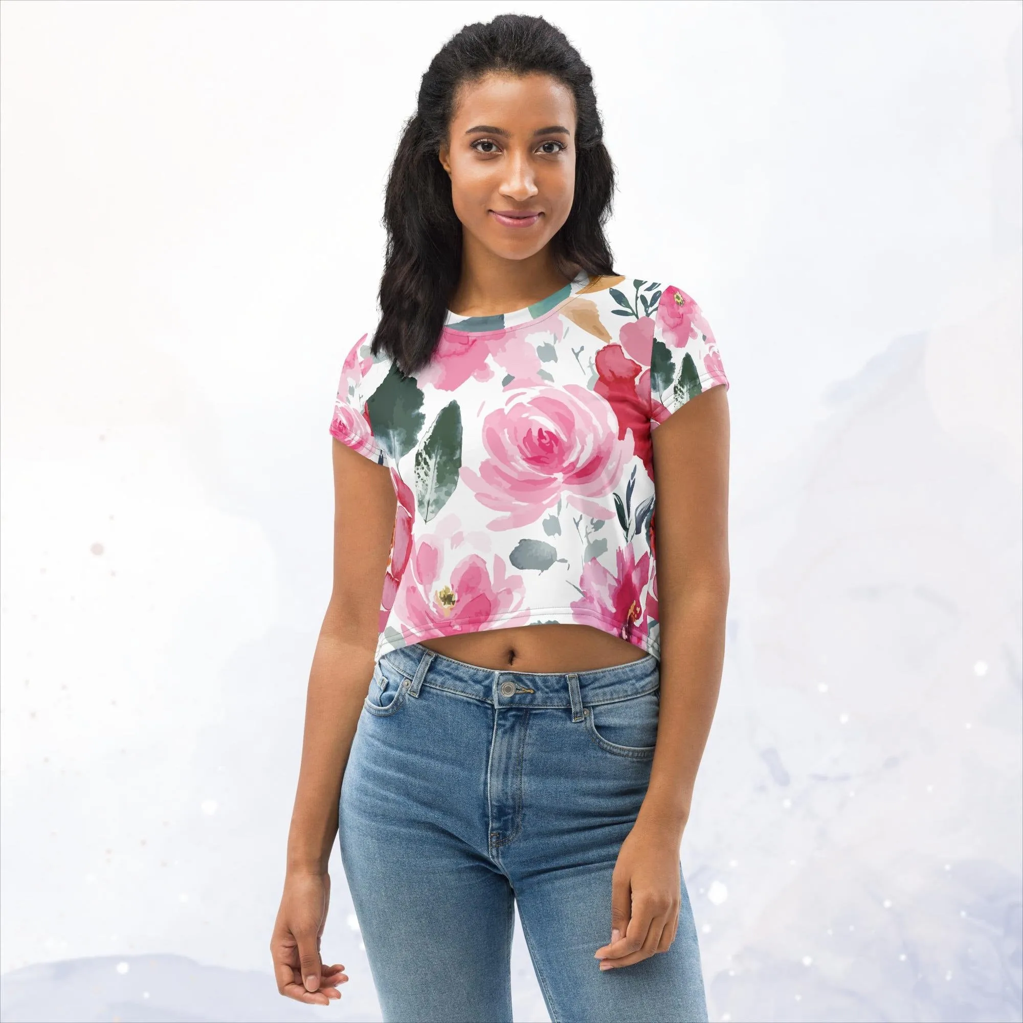 Bold Floral Pattern Womens Print Crop Tee