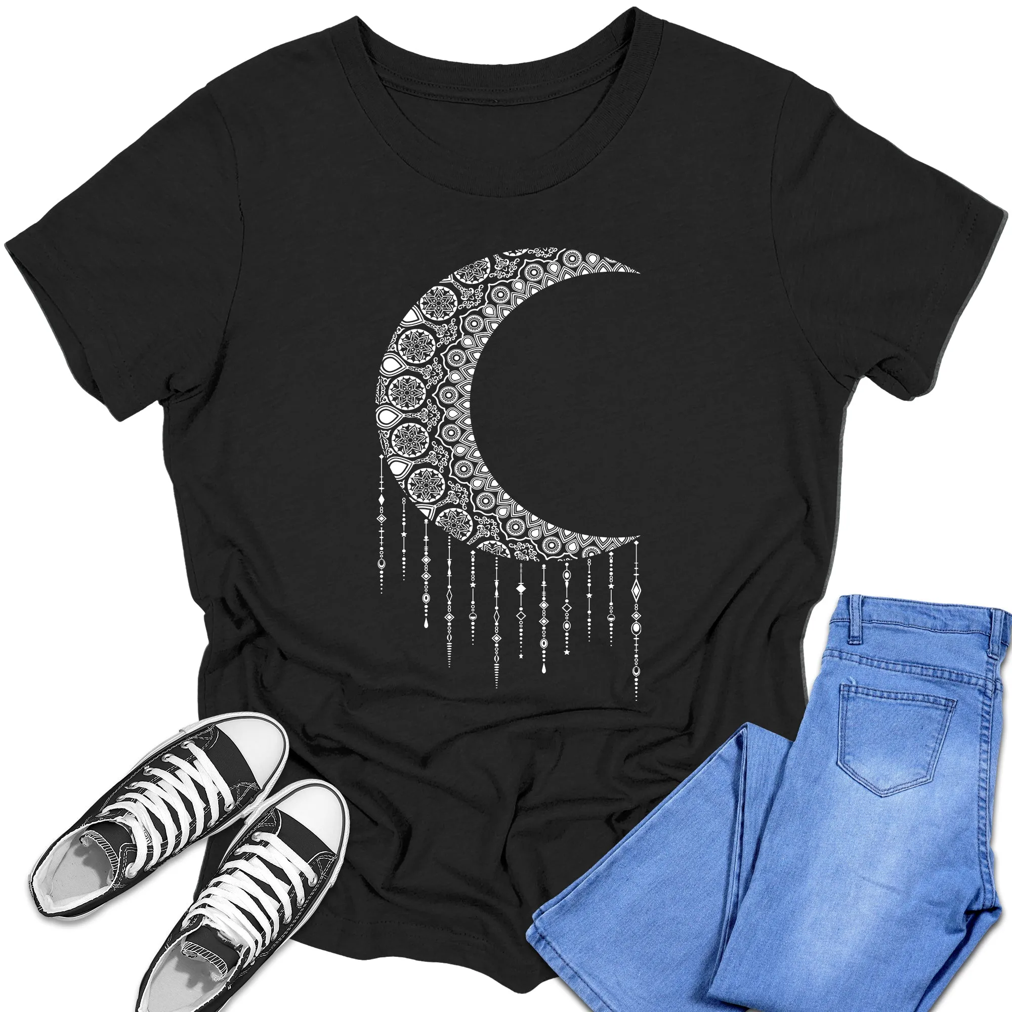 Boys and Girls Trendy Mandala Crescent Moon Graphic Tees