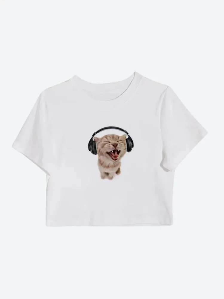 Cat with Earphones Tee