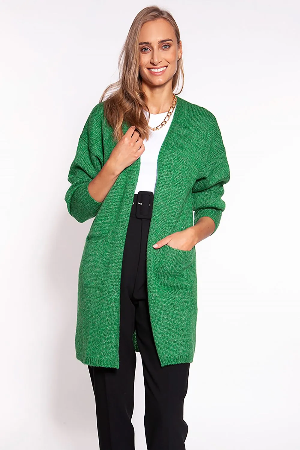 Chic Melange Knit Sweater Coat with Practical Pockets