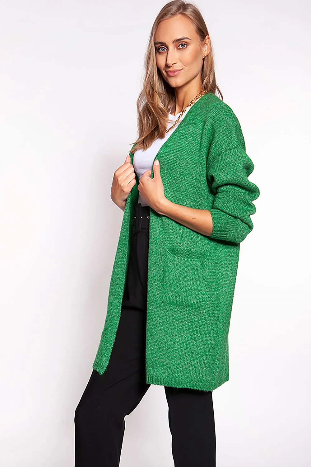 Chic Melange Knit Sweater Coat with Practical Pockets