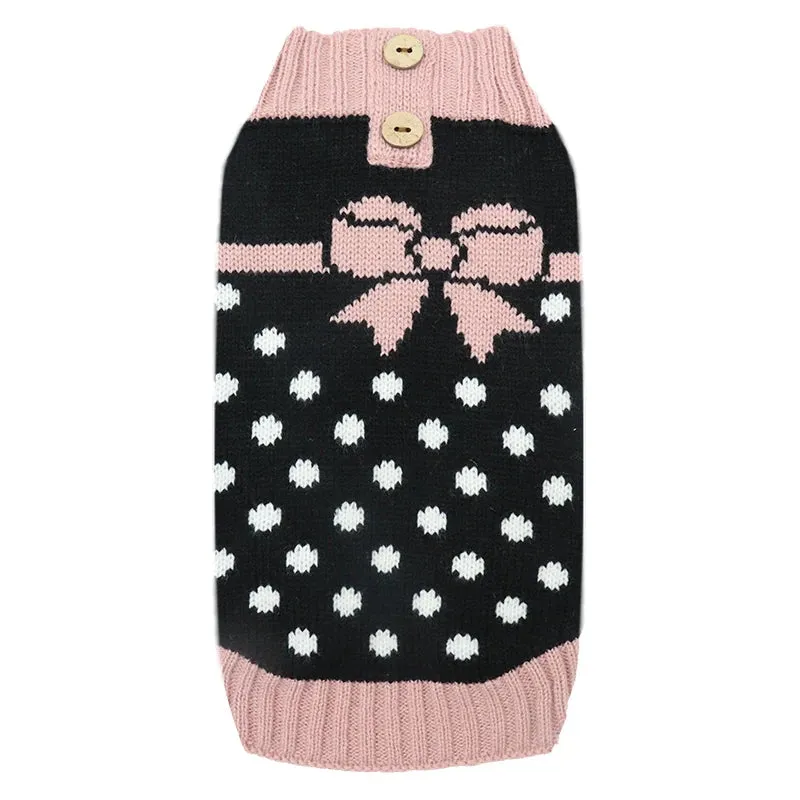 Christmas Polka Dot Bow Luxury Sweaters for Dogs and Cats - Stylish Knitwear to Keep Chihuahuas, Yorkshire Terriers, and Pets Warm in Winter