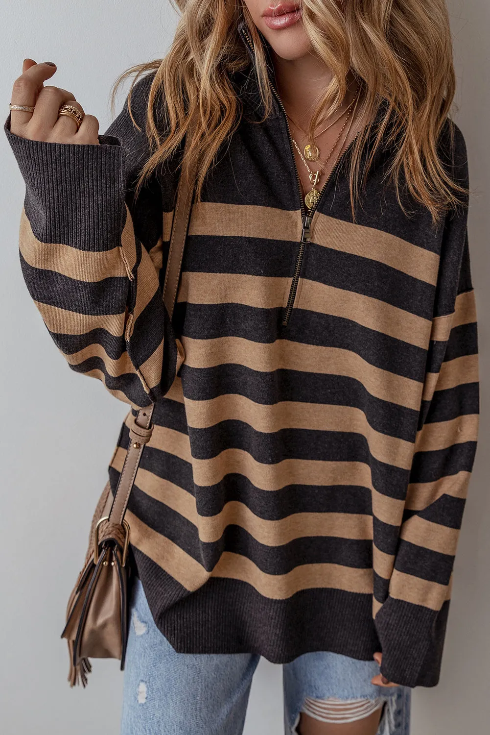 Collared Quarter Zipper Oversized Sweater