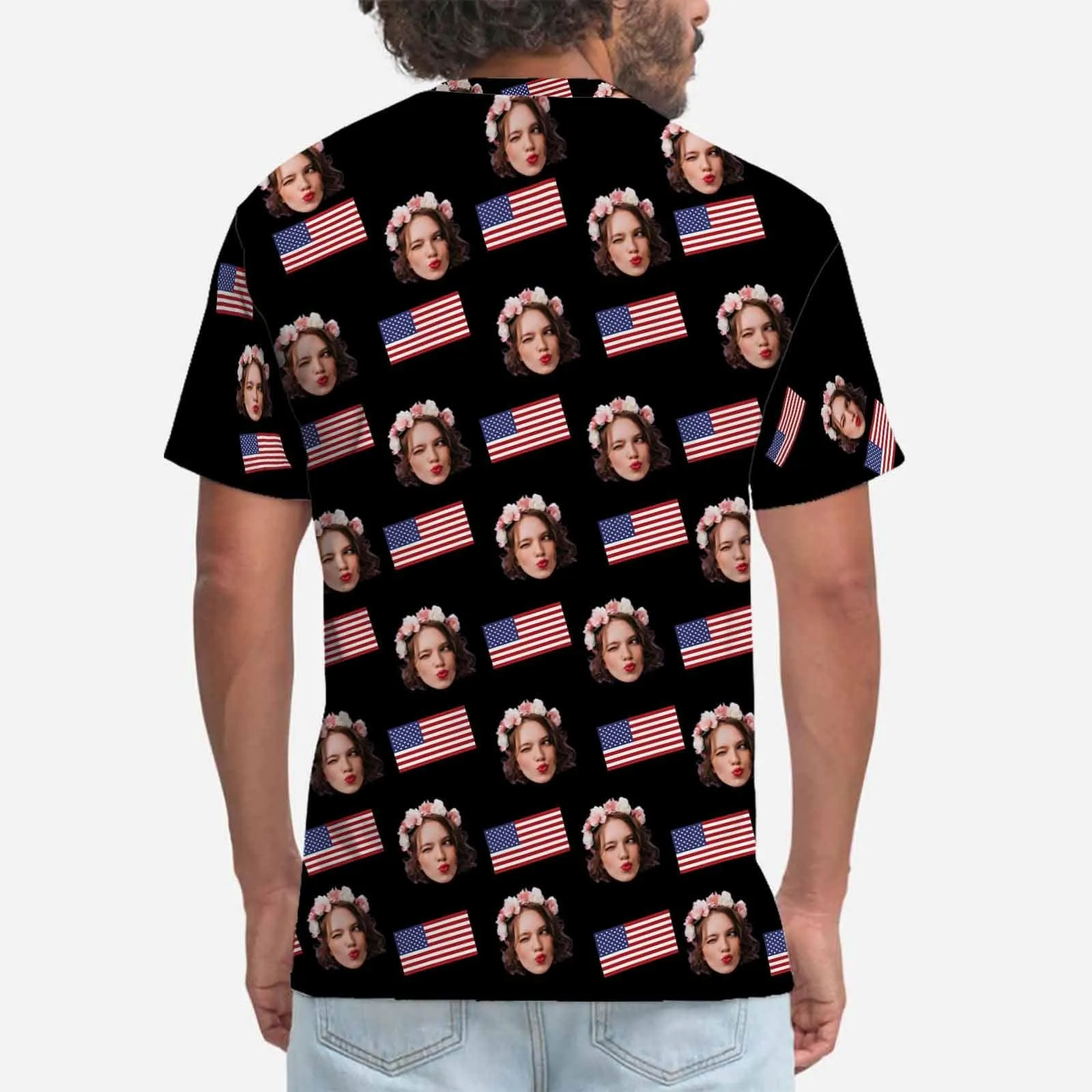 Custom Face Shirts American Flag Men's All Over Print T-shirt with Personalized Pictures for Independence Day