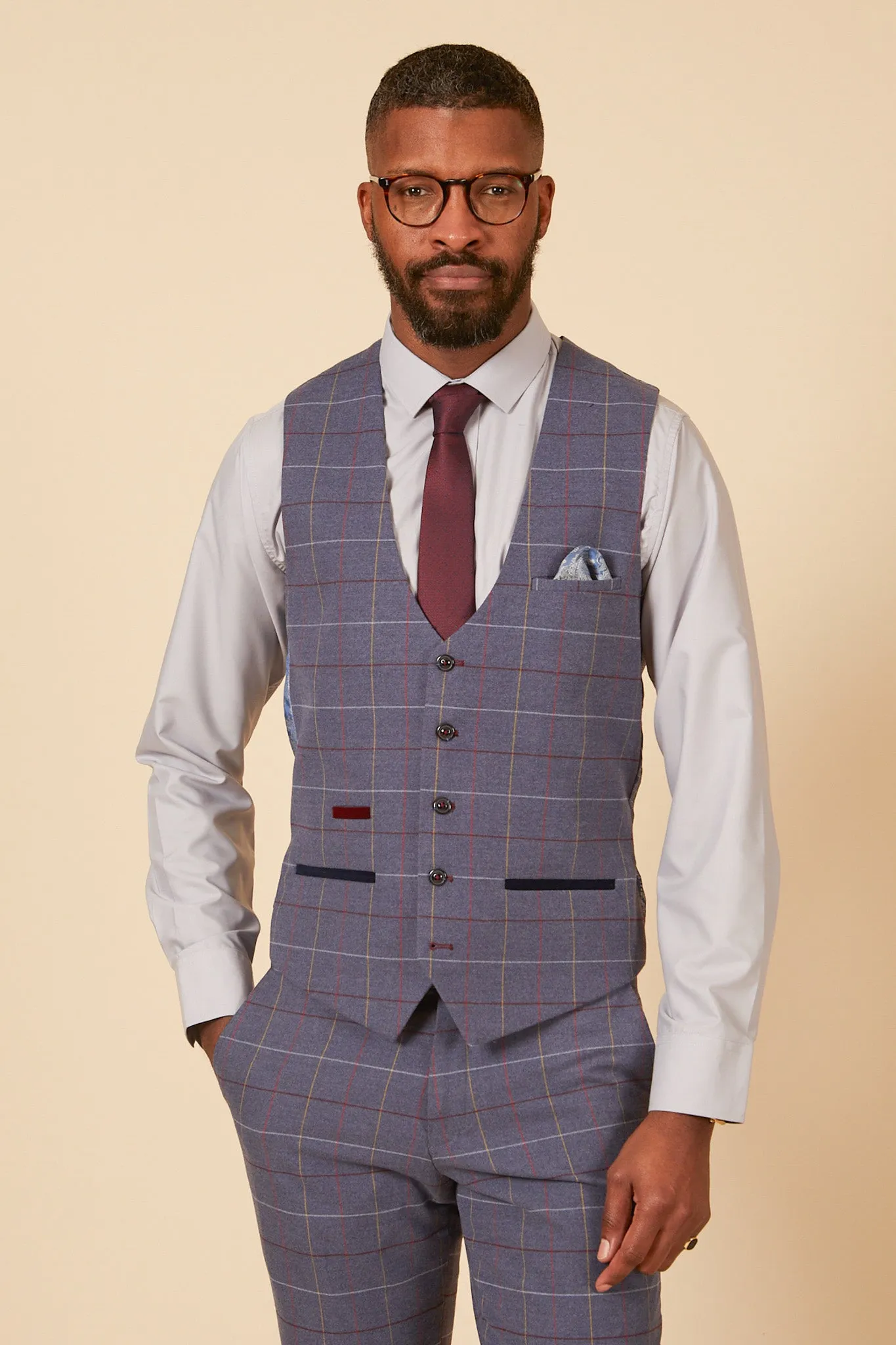 DRAKE - Sky Blue Check Three Piece Suit