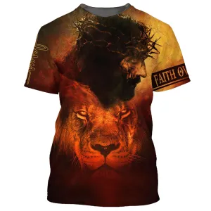 Faith Over Fear Shirts - Jesus And The Lion 3D All Over Printed Shirt for Men and Women