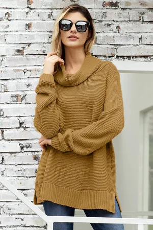 Fashion Khaki Cozy Long Sleeves Turtleneck Sweater