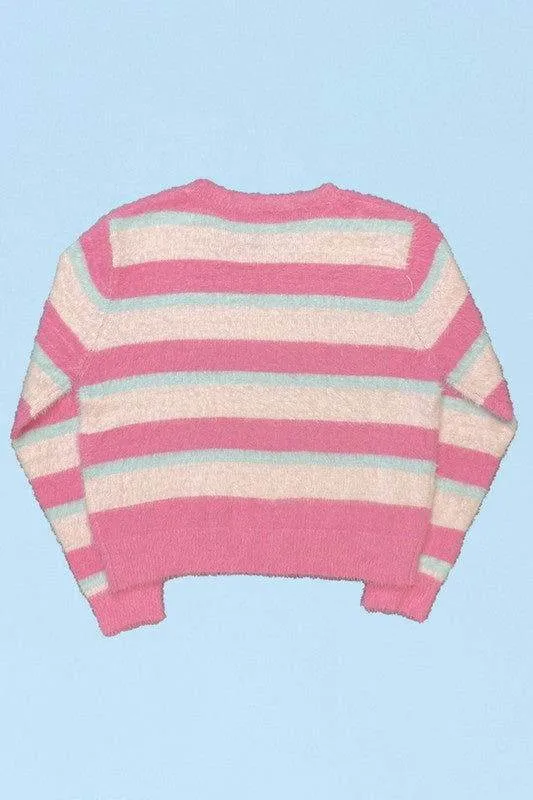 Fuzzy striped knit sweater