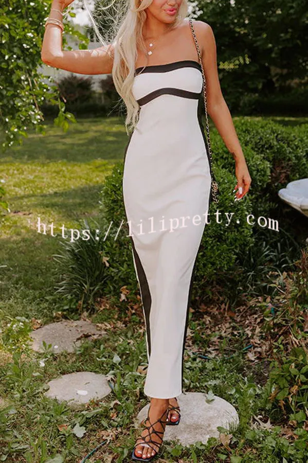 Graceful Curves Colorblock Design Strapless Slit Maxi Dress