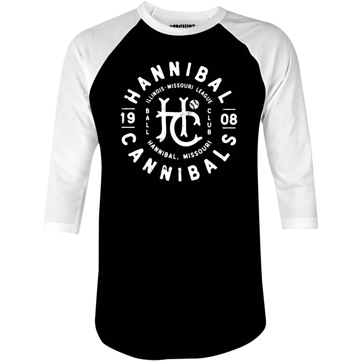 Hannibal Cannibals - Missouri - Vintage Defunct Baseball Teams - 3/4 Sleeve Raglan T-Shirt