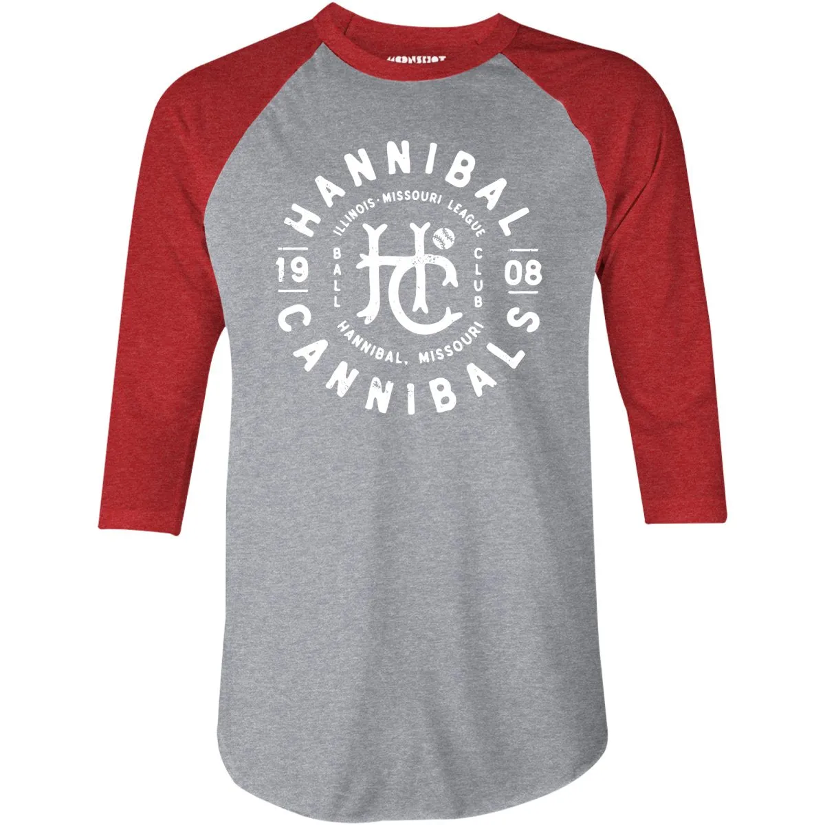 Hannibal Cannibals - Missouri - Vintage Defunct Baseball Teams - 3/4 Sleeve Raglan T-Shirt