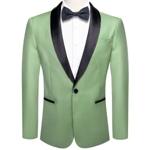 Hi-Tie Black Shawl Collar LightGreen Solid Blazer Bowtie Suit Set