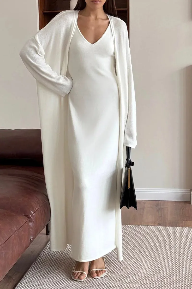 HUR1173 Minimalist Maxi Dress with Long Cardigan