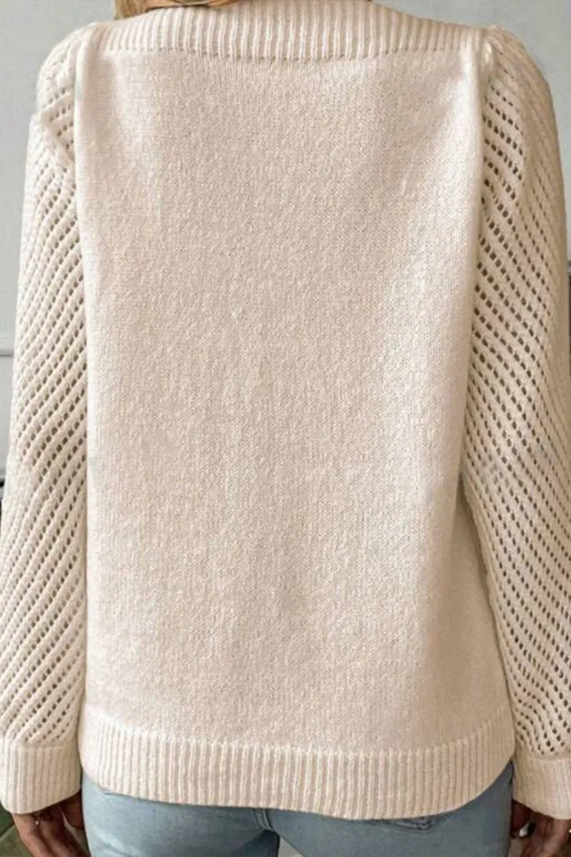 HWS1076 Cozy Contrast-Sleeve Sweater