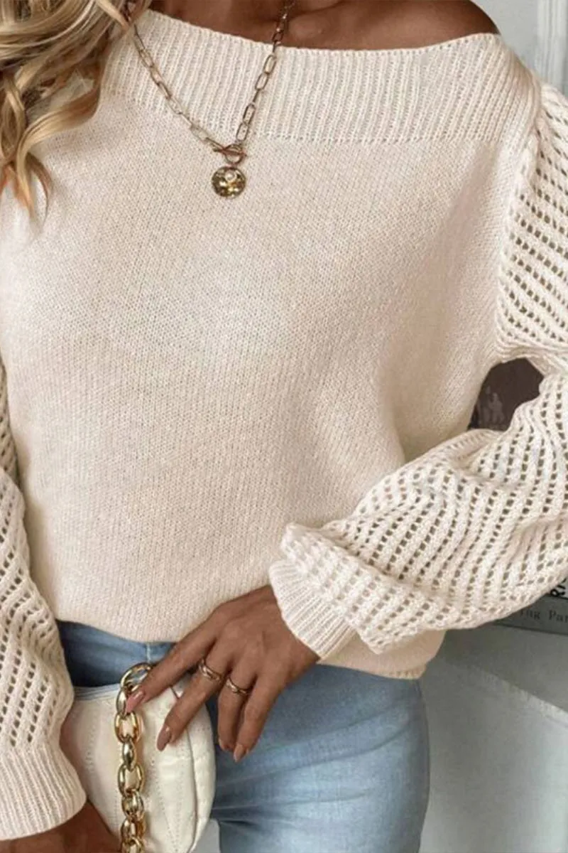 HWS1076 Cozy Contrast-Sleeve Sweater