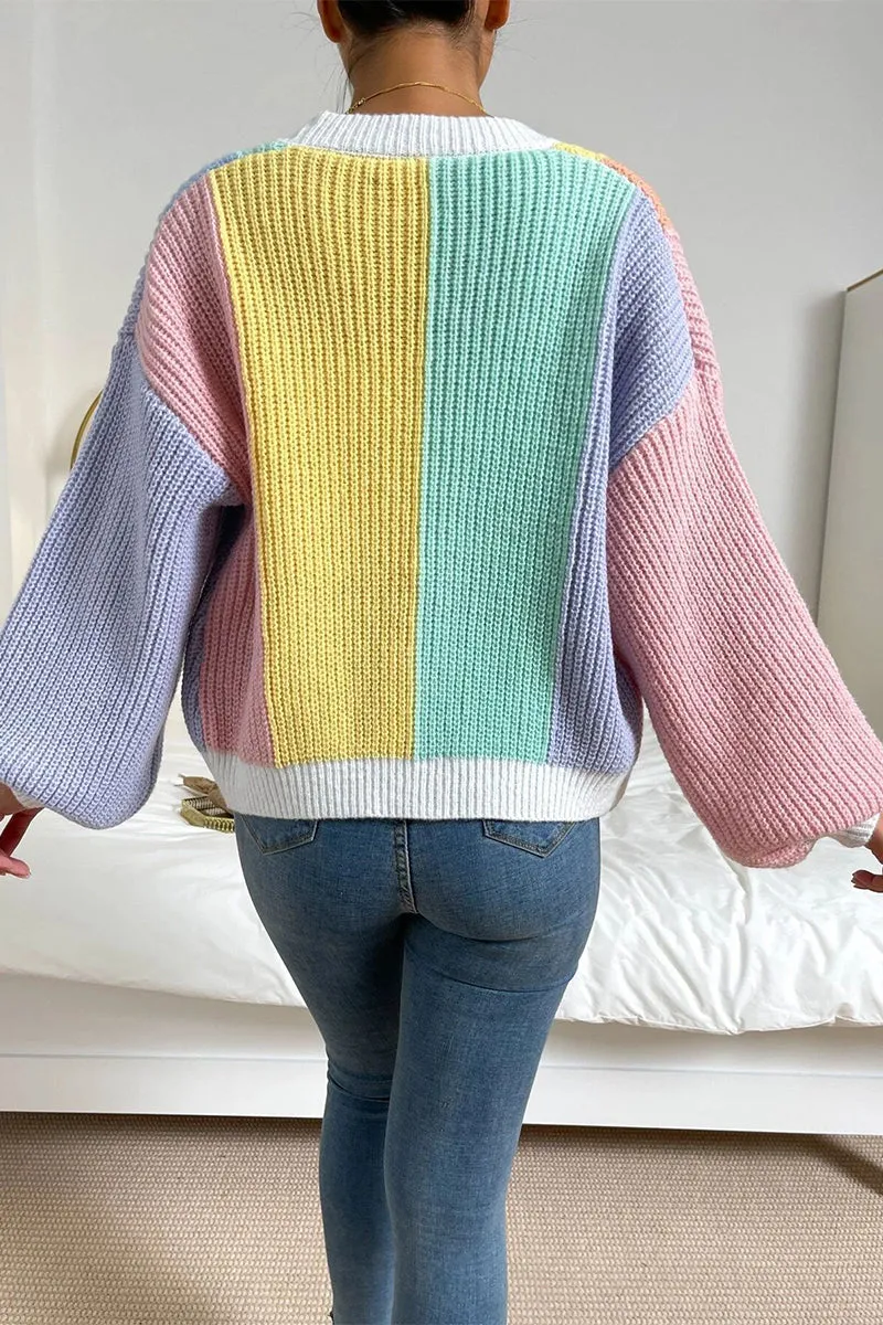 HWS1088 Cozy Pastel Stripe Cardigan