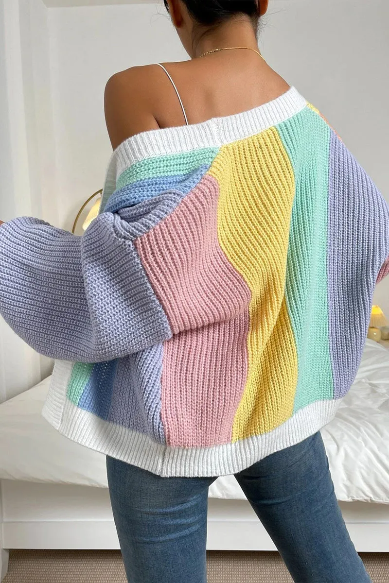 HWS1088 Cozy Pastel Stripe Cardigan