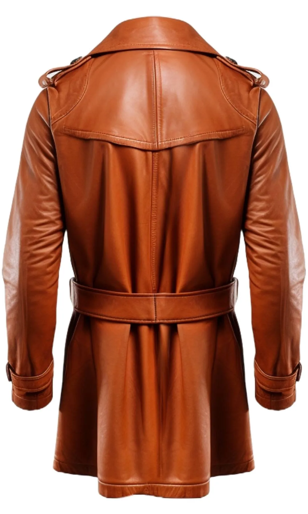 Men Long Leather Tan Color Coat