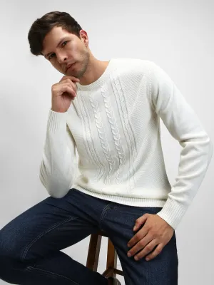 Men's Cable Knit Self Design Ribbed Acrylic Pullover Sweater