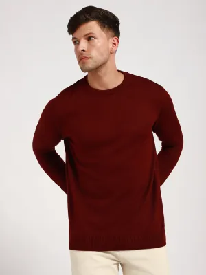 Men's Maroon Solid Acrylic Pullover Sweater