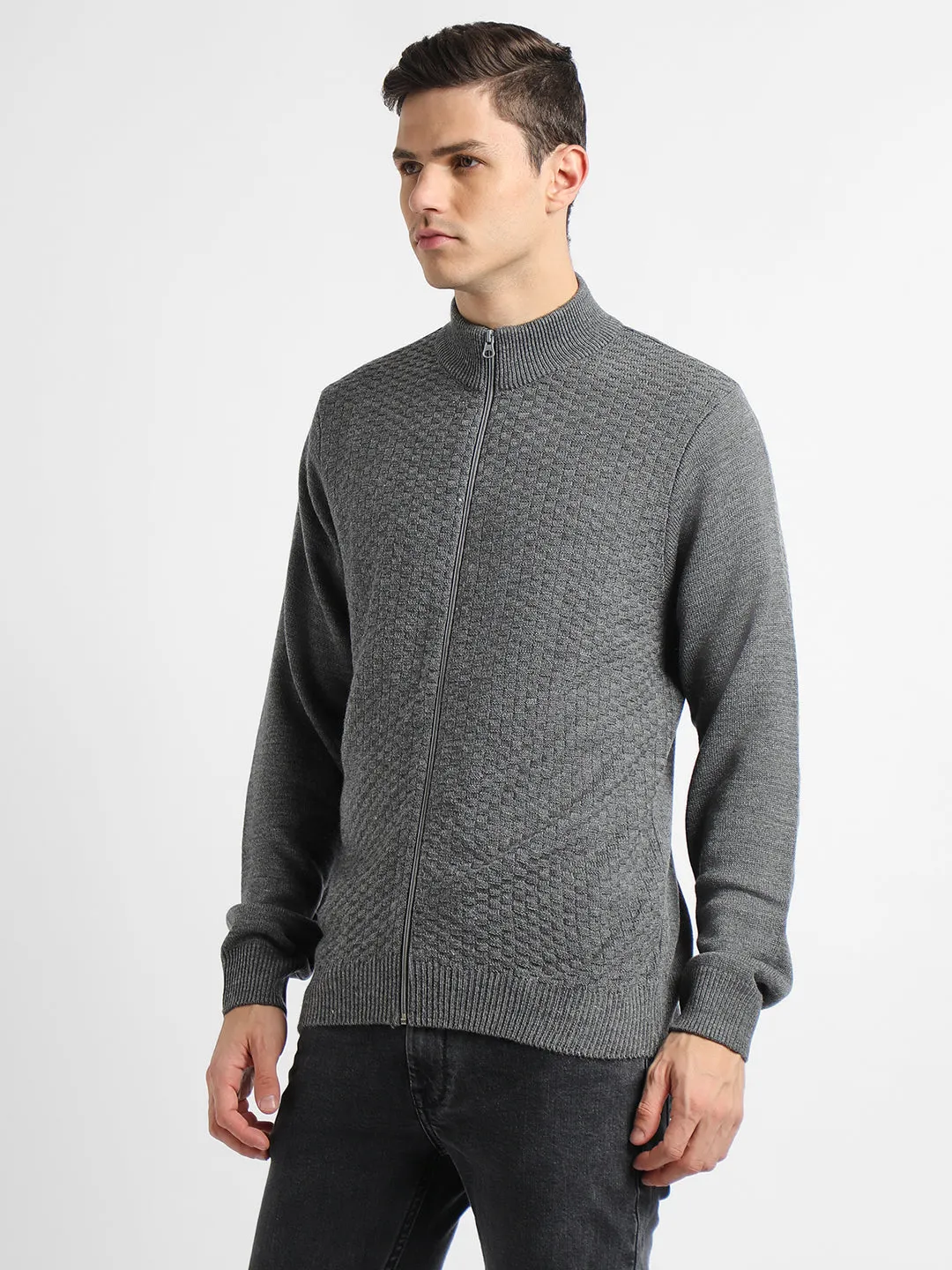 Men's Mock Regular Fit Solid Mid Grey Mel Sweater