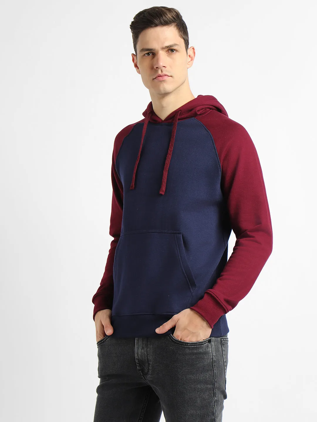 Men's Navy Colorblock Hooded Sweatshirt