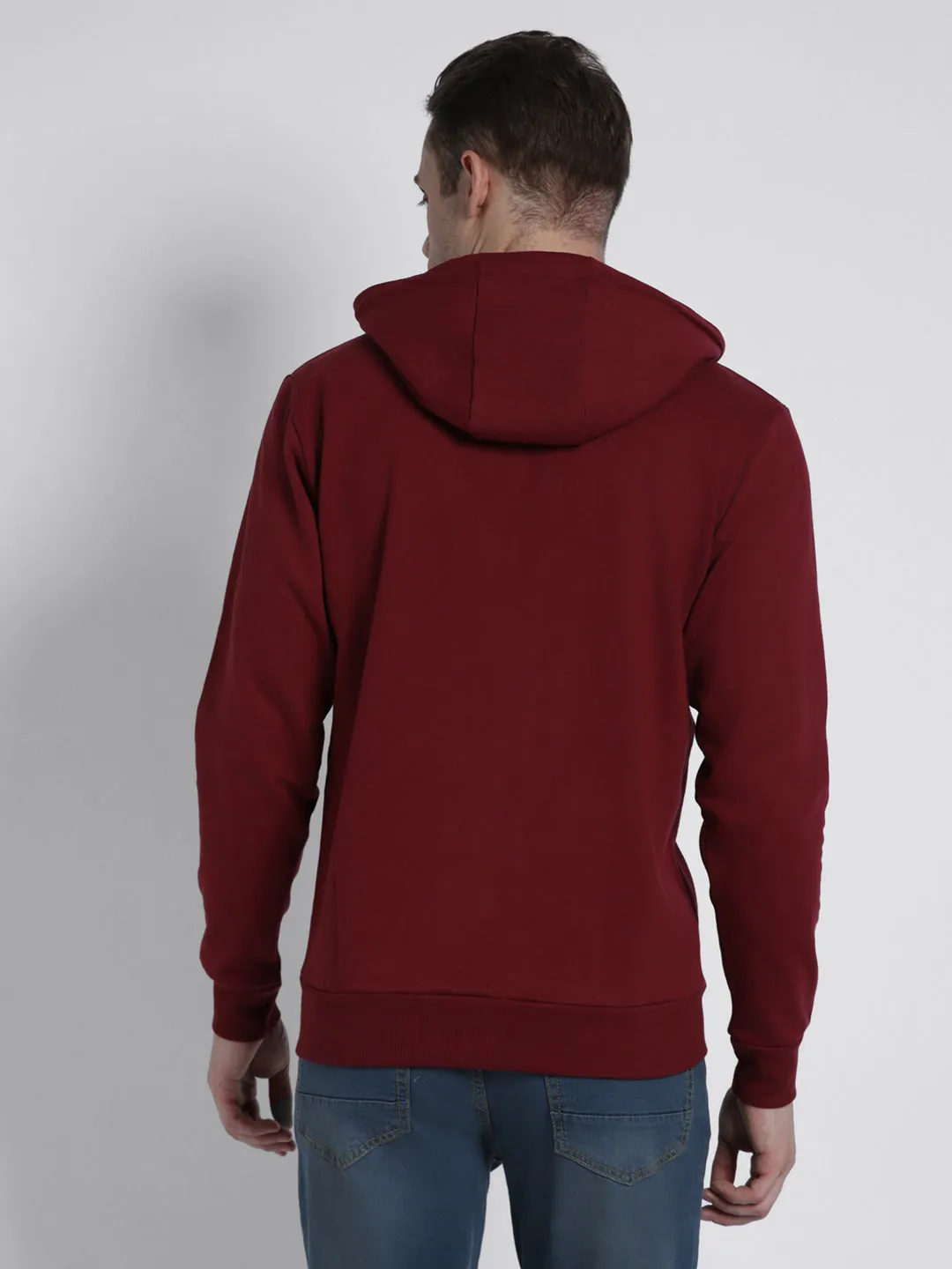 Men's Solid Marooon Hooded Sweatshirt