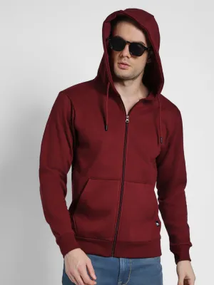 Men's Solid Marooon Hooded Sweatshirt