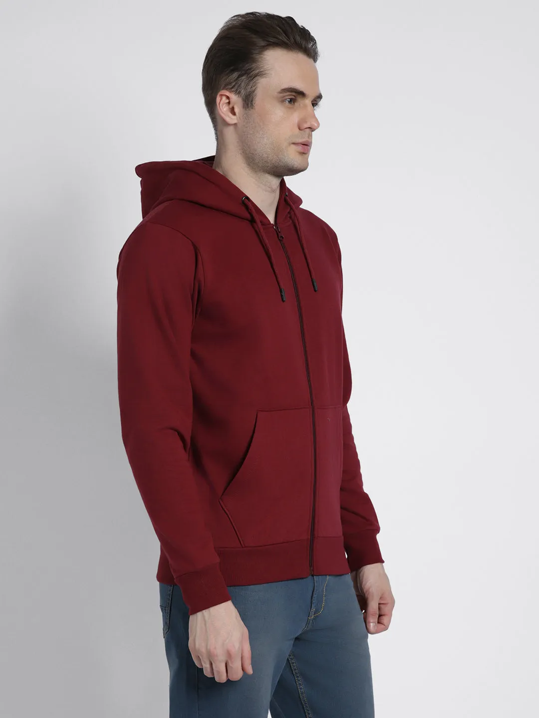 Men's Solid Marooon Hooded Sweatshirt