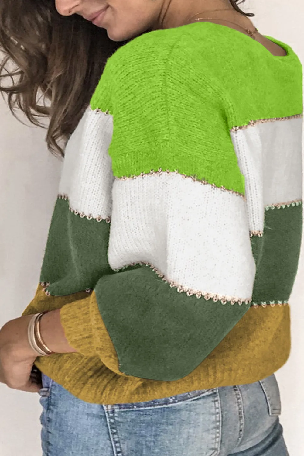 Plus Size Color Block Patchwork Sweater