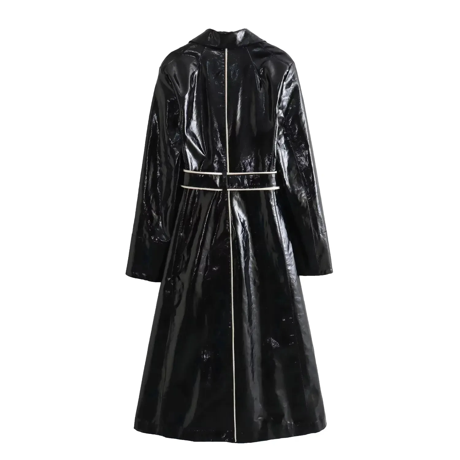 Pre Order:  Contrast Lapel Vegan Leather Coat