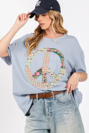 SAGE   FIG Peace Sign Round Neck Half Sleeve T-Shirt