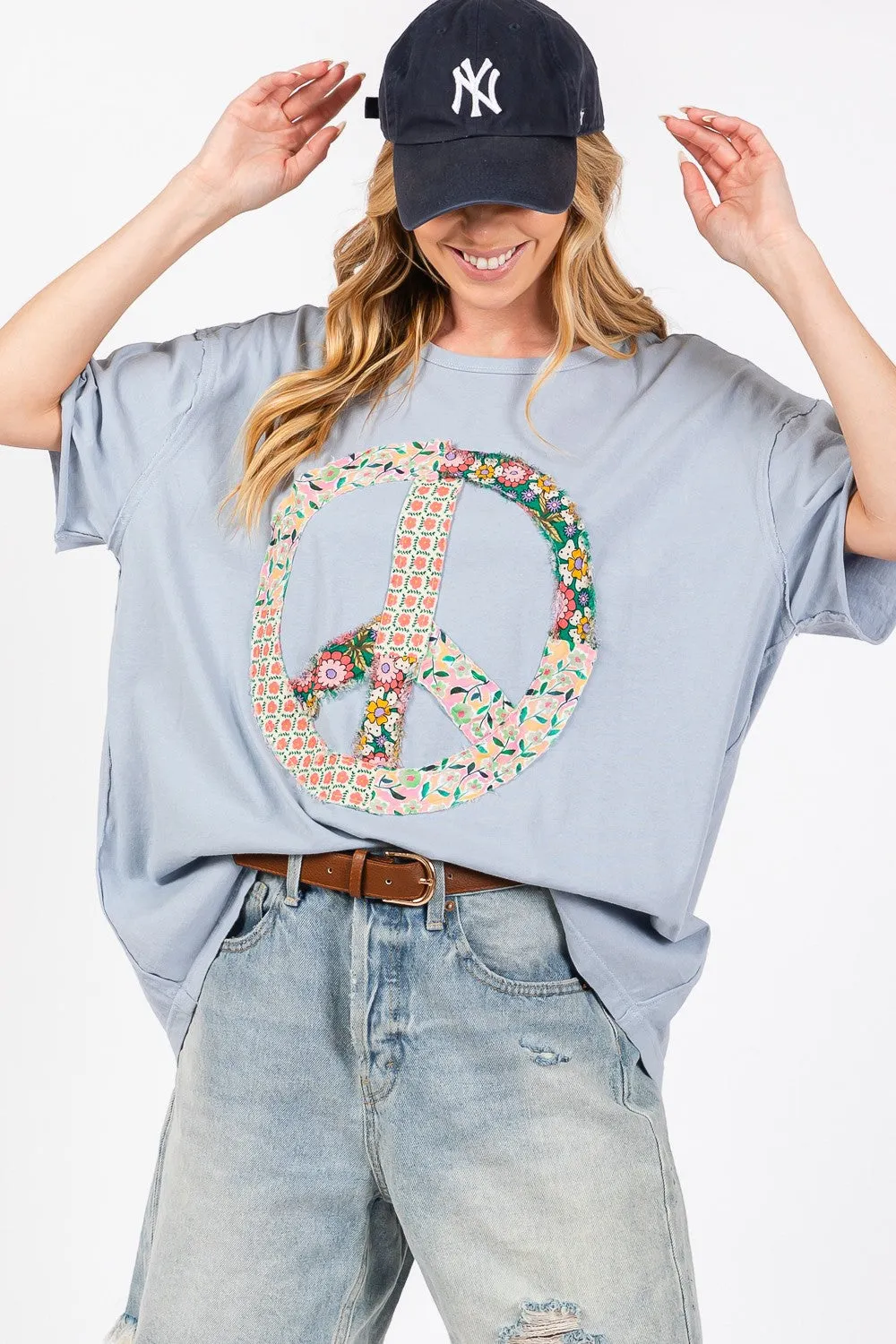 SAGE   FIG Peace Sign Round Neck Half Sleeve T-Shirt