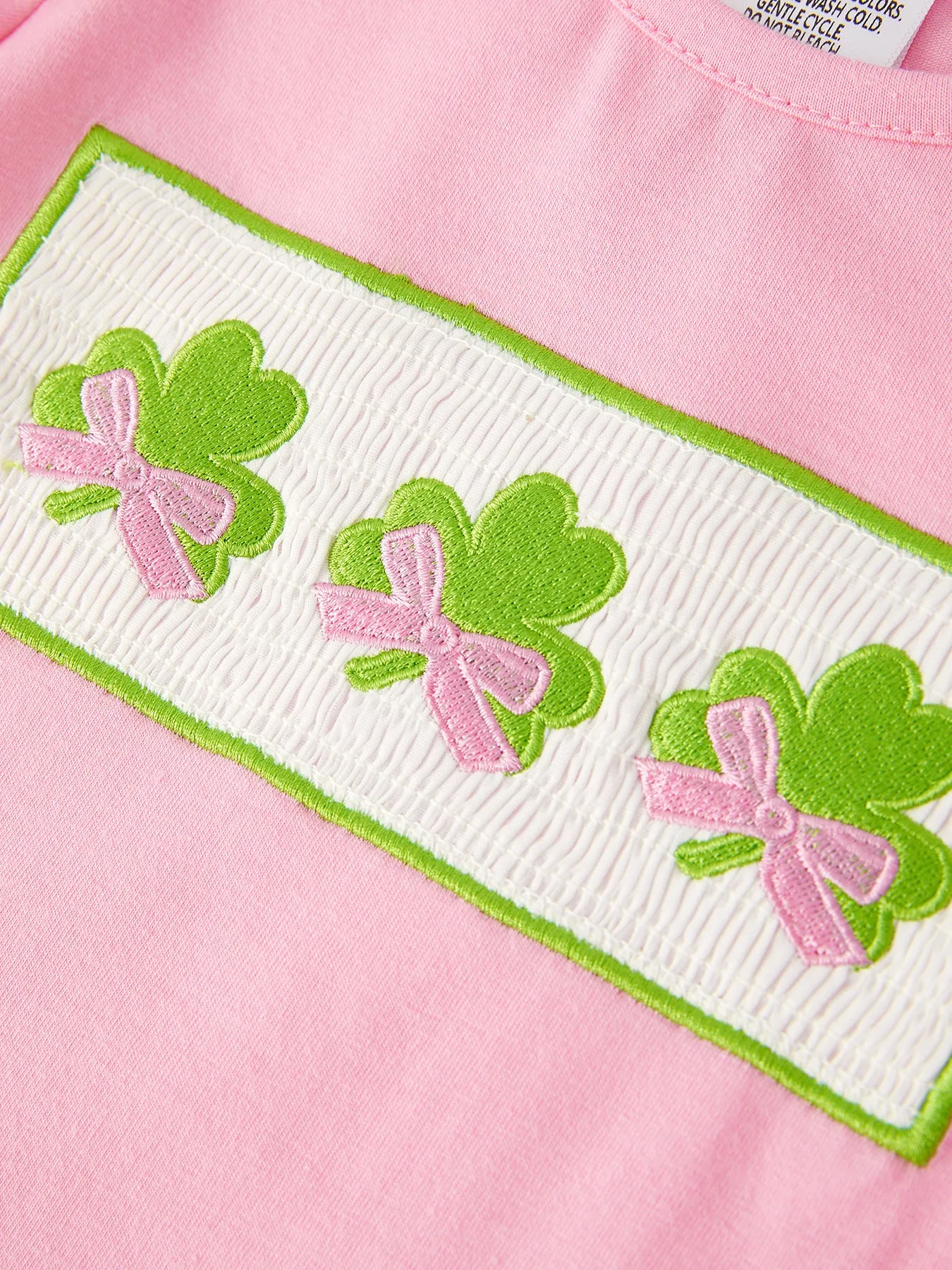 St. Patrick's Day Smocking Embroidered Pink Top Pants Outfit Set