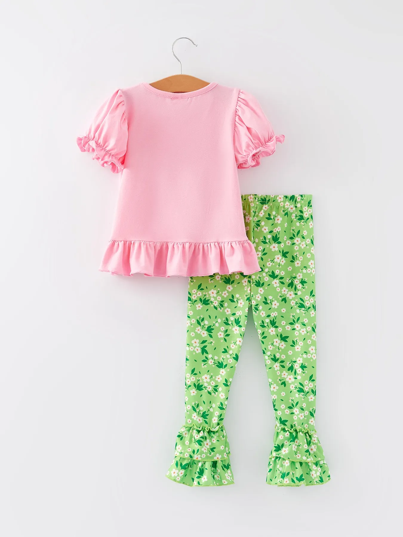 St. Patrick's Day Smocking Embroidered Pink Top Pants Outfit Set