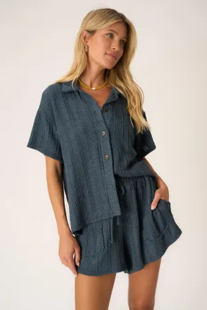 Summer Dreamin' Button Front Sweater Rib Tee - Oceanic Teal