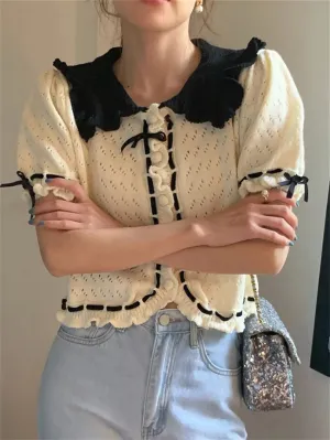 TAVIMART  -  Retro Sweet Sweaters Women Elegant Chic Slim Summer New 2024 Full Sleeve Fashion Gentle Knitted Office Lady Coats