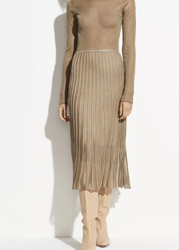 Vince - Pleated Metallic Skirt in Bronze