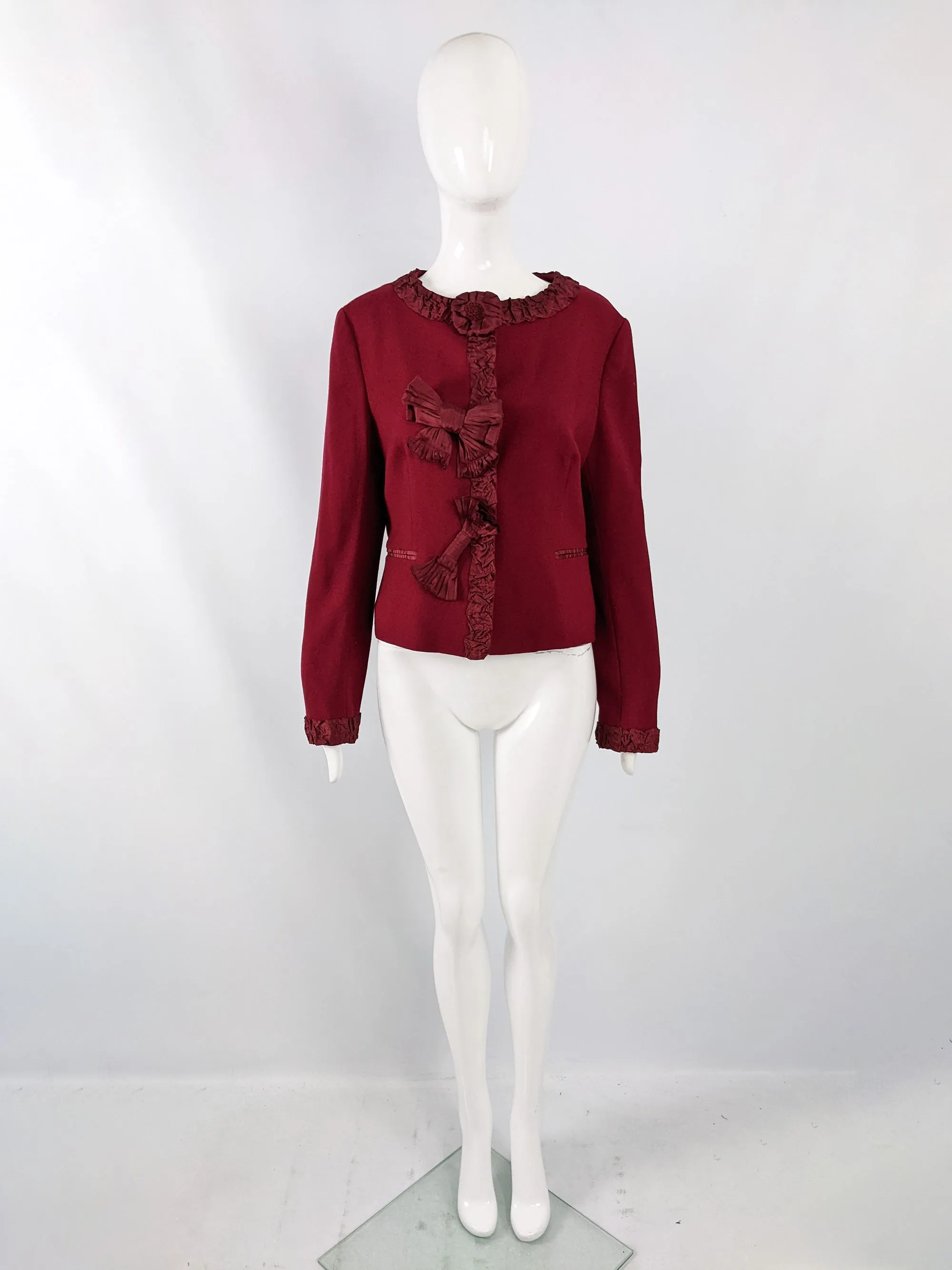 Vintage Moschino Wine Red Wool Crepe Ribbon Jacket