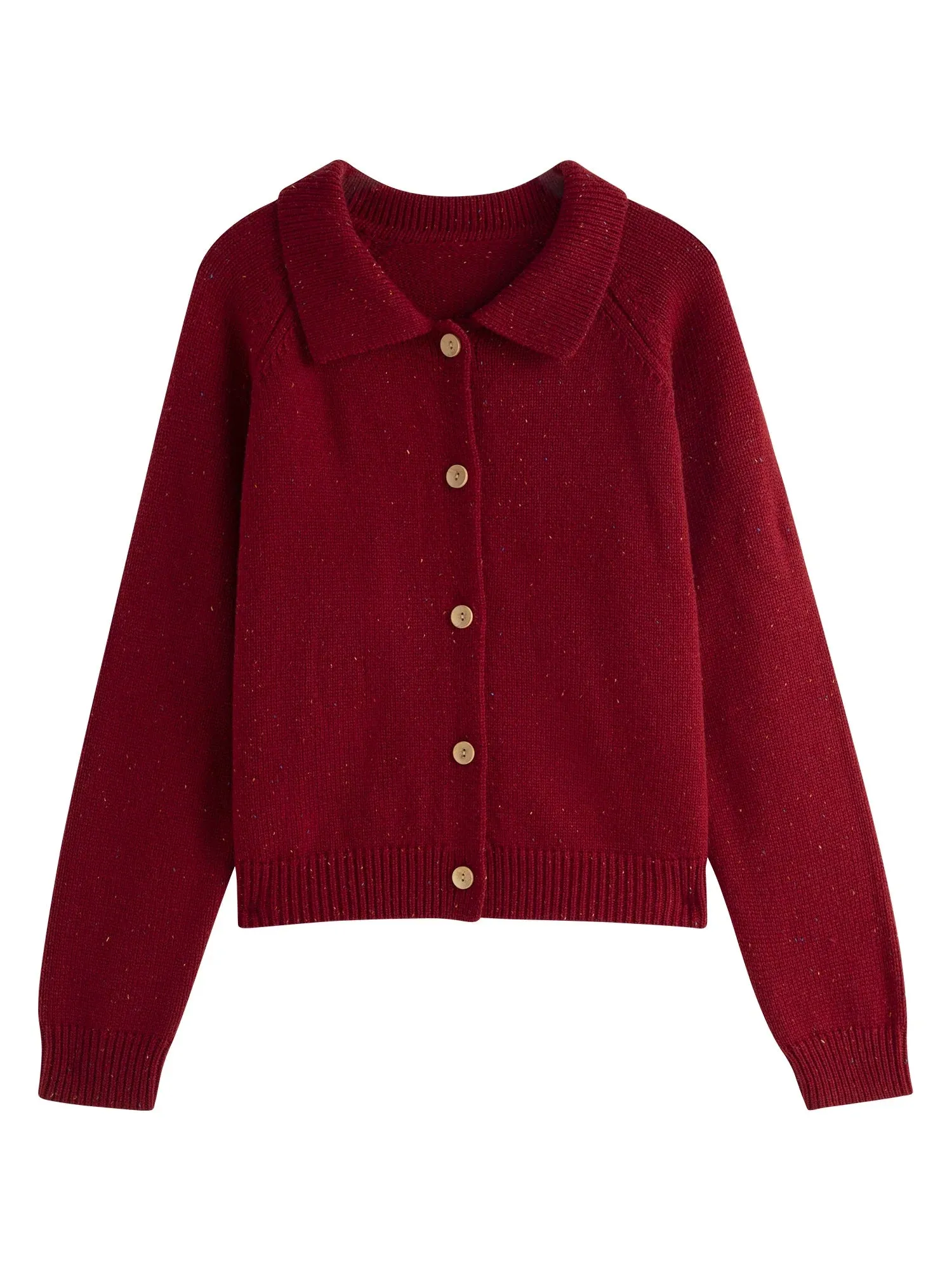 Wenkouban-Christmas Thanksgiving outfits_Petite Retro Lapel Knit Cardigan for Early Autumn Red Christmas Sweater