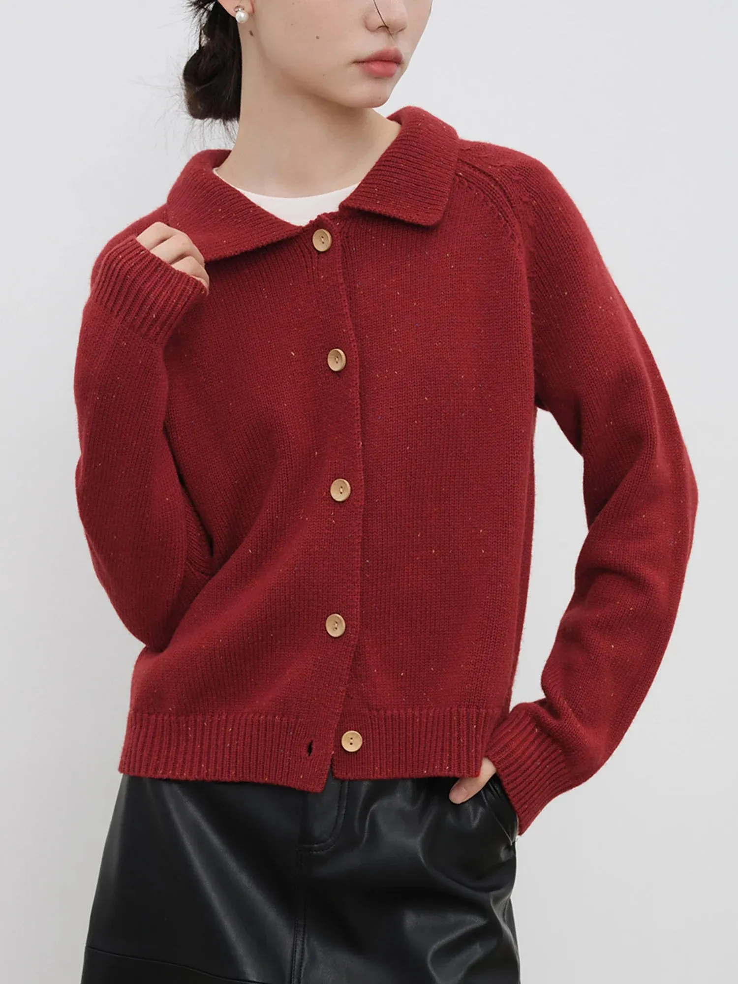 Wenkouban-Christmas Thanksgiving outfits_Petite Retro Lapel Knit Cardigan for Early Autumn Red Christmas Sweater