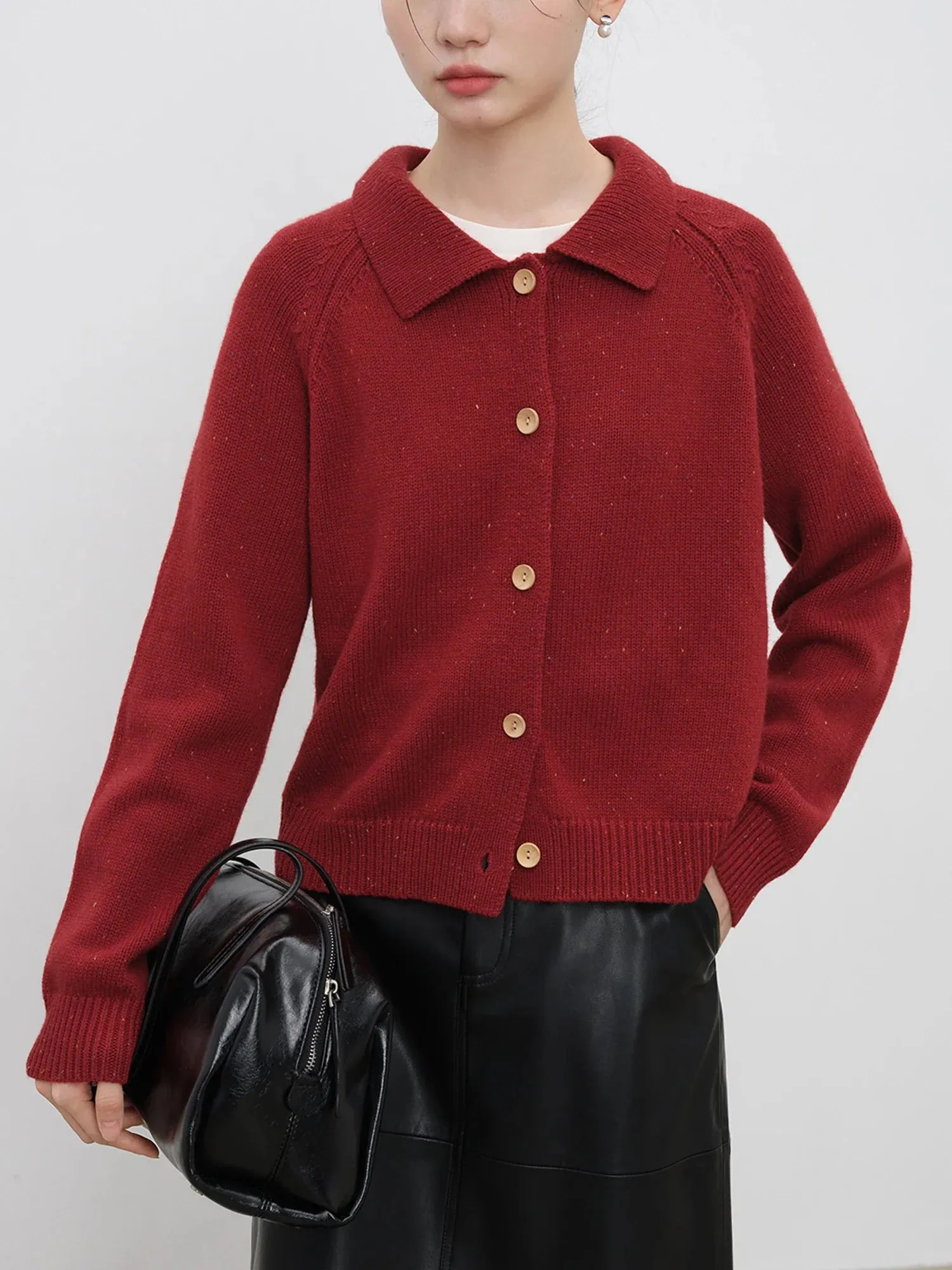 Wenkouban-Christmas Thanksgiving outfits_Petite Retro Lapel Knit Cardigan for Early Autumn Red Christmas Sweater