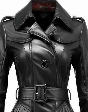 Women Luna Black Long Leather Coat