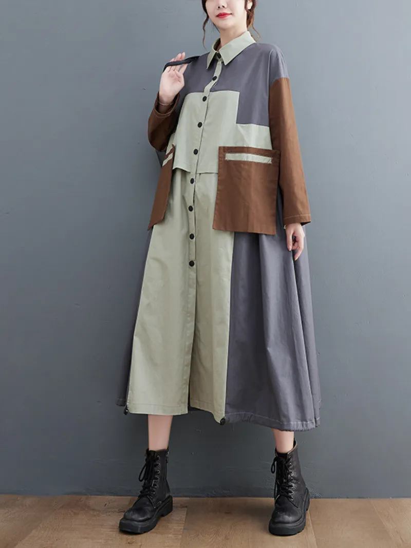 Women's Pretty Button Up Mid-Length Loose Coat With Side Pockets