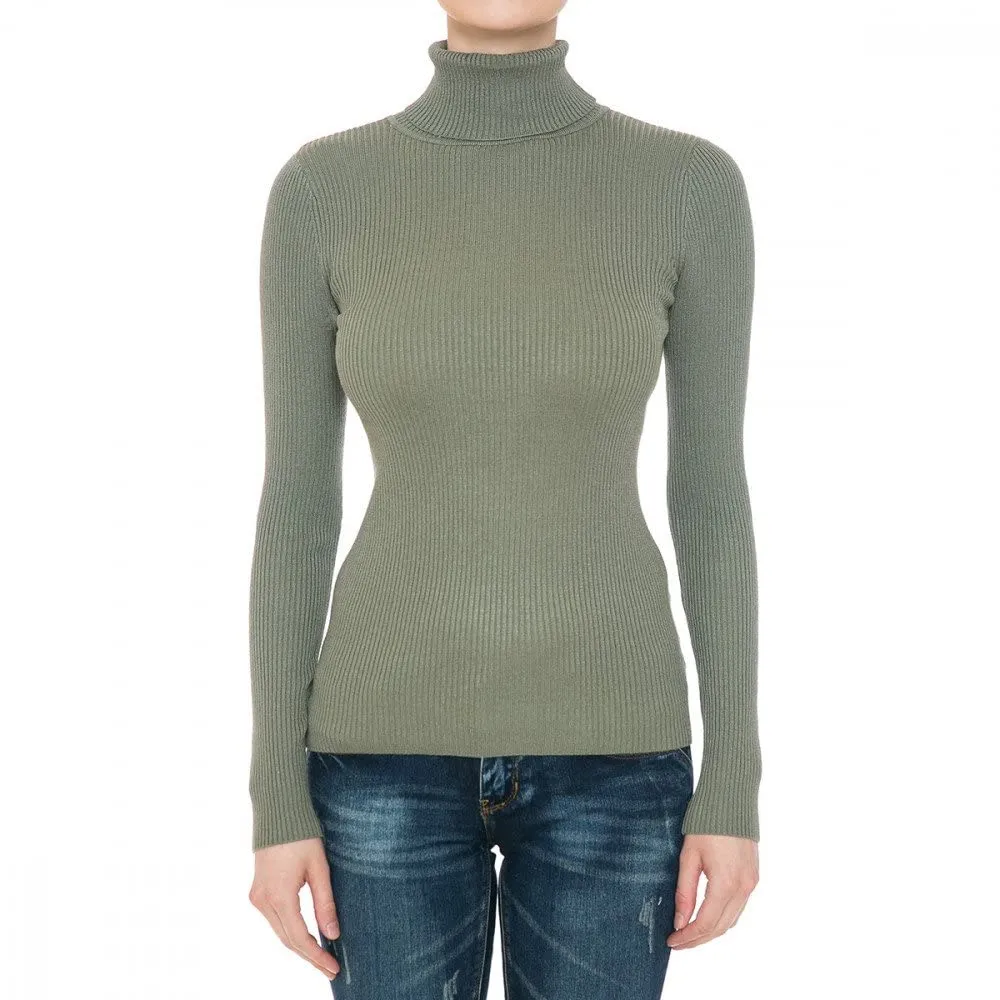 Women's Turtleneck Long Sleeve Ribbed Sweater Top