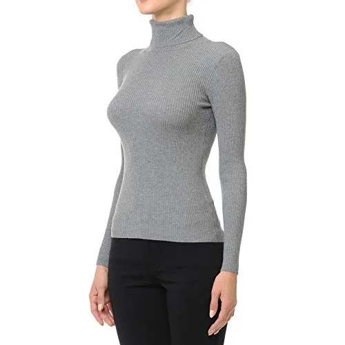 Women's Turtleneck Long Sleeve Ribbed Sweater Top