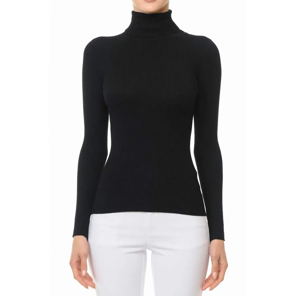 Women's Turtleneck Long Sleeve Ribbed Sweater Top